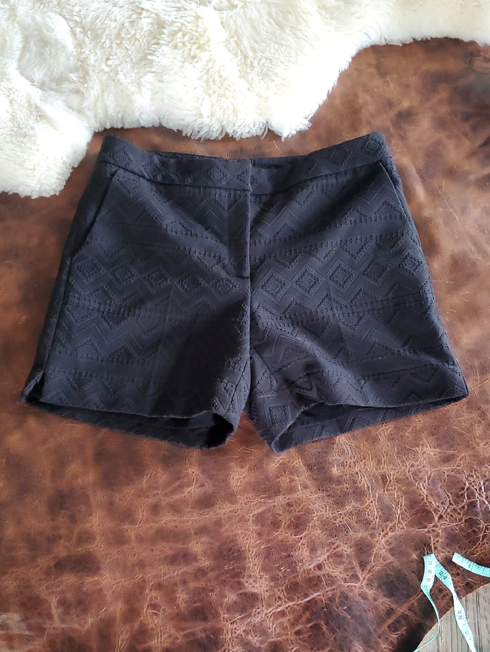 High-Waist Black Textured Women's Shorts